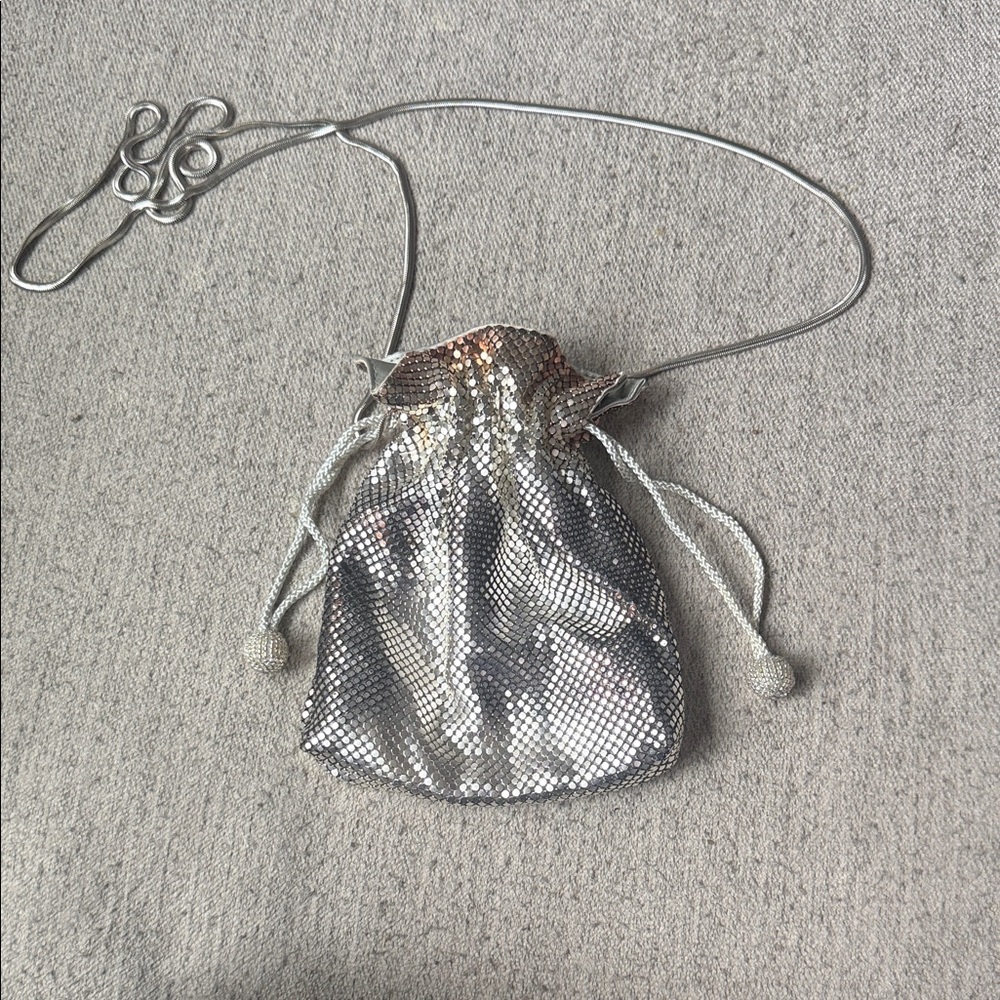 Whiting & Davis Silver Sequin Drawstring Mini Bag - image 1
